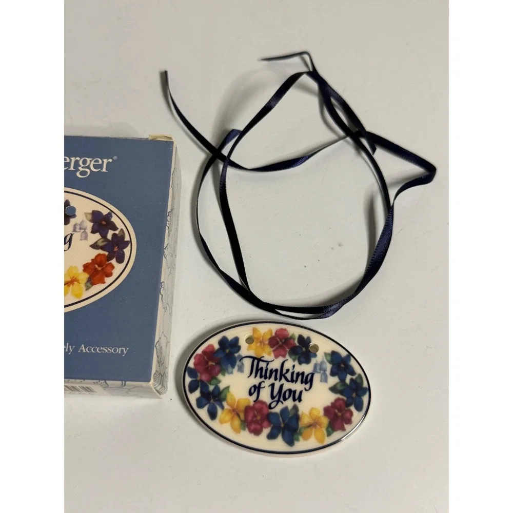 Longaberger Tie On Thinking of You Floral Ceramic Basket Accessory Charm Blue